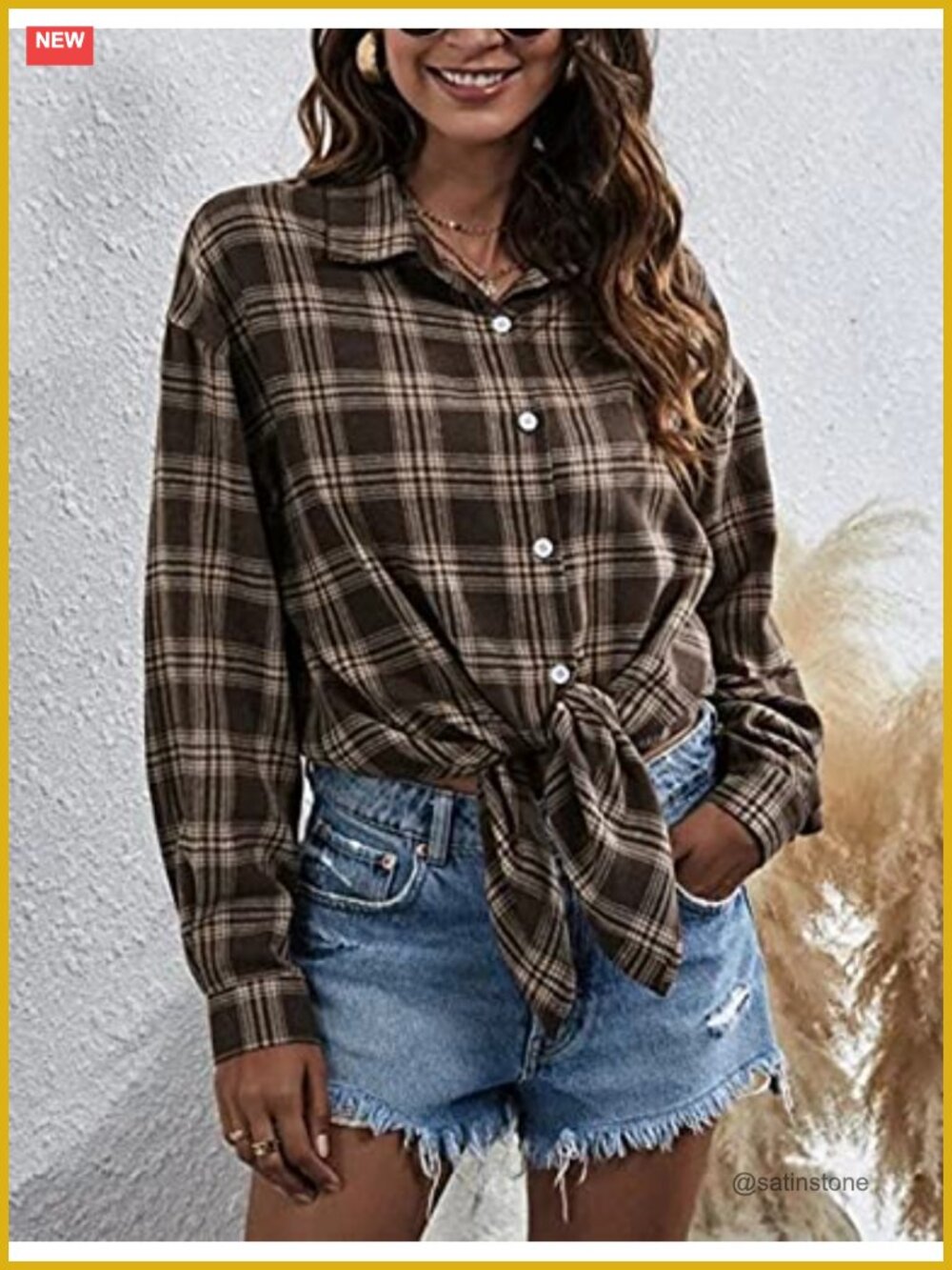 Oversized Plaid Button Down Shirt Women Long Sleeve Flannel Blouse - Picture 4 of 6